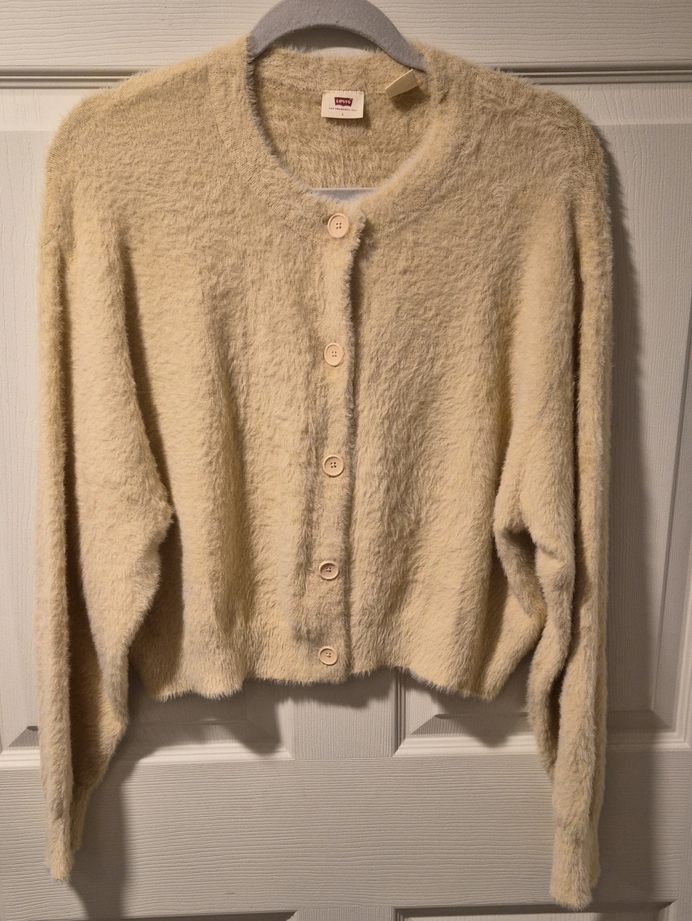 Levi's Creamy Light Beige Fuzzy Button-Front Cardigan